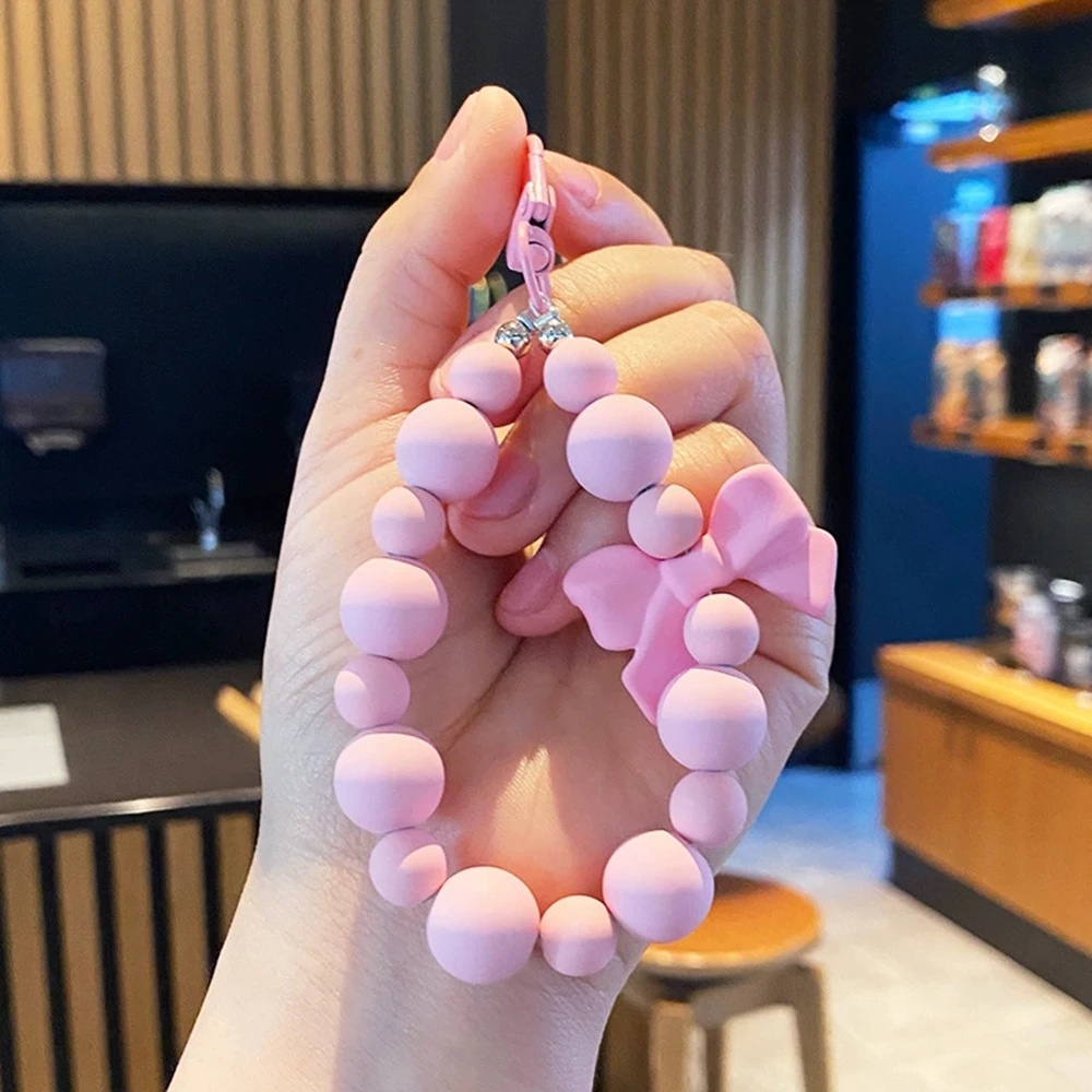 Pink Pearl Bow Keychain, Mobile Phone Chain, Earphone Bag, Anti-Lost Rope, Car Keychain, Beaded Pendant, Backpack Pendant Access view 4