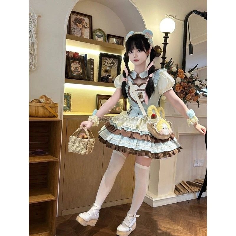 2024 dessertwinkel meisjes jeugd zoet uniform romantisch volant ontwerp schattige lolita pompon jurk korea stijl dagelijkse lolita meid set