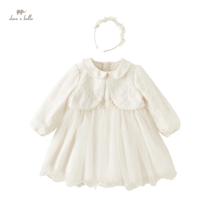 

Dave Bella Princess Dress for Girls Baby Children 2024 New Autumn Sweet Charm Noble Fashion White Mesh Party Outdoor DB3241448