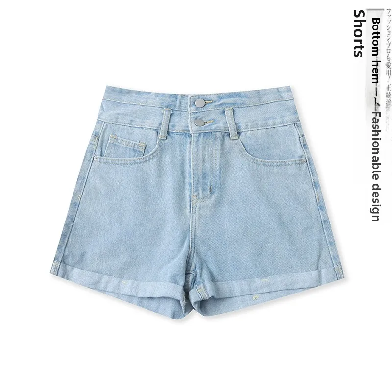 

High Waist Wide Leg Short Jeans Summer New Style Women's Versatile Multi-Pocket Slimming Cuffed Shorts 17945 High Waist