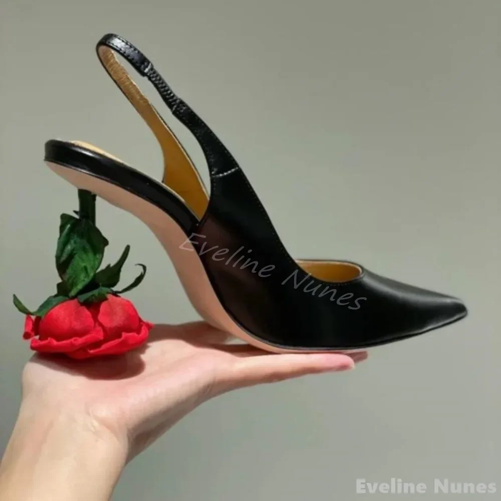 Sexy Red Rose High Heel Women Pointed Toe Shallow Hollow Back Strap Stiletto Heel Pumps 2025 New Elegant Party Catwalk Pumps