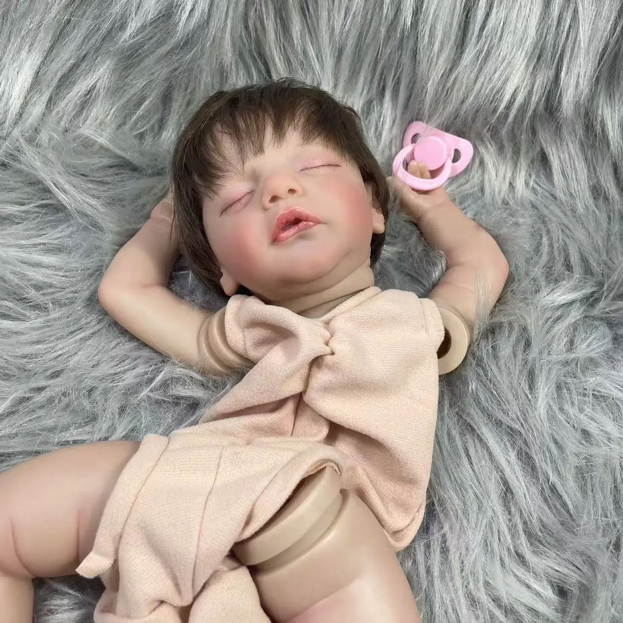 19 Inch Already Painted Reborn Doll Kits Sam With Hair Transplant Lifelike 3D Painted Skin Visible Veins Handmade Mold