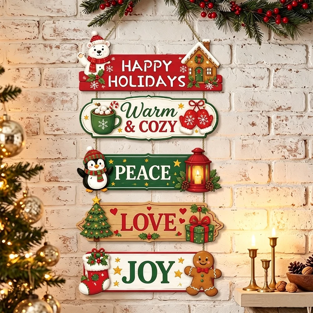 Xmas Wooden Hanging Panel Wall Mount Decor Front Porch Display Piece Indoor Outdoor Holiday Layout Home Entryway Party Decor