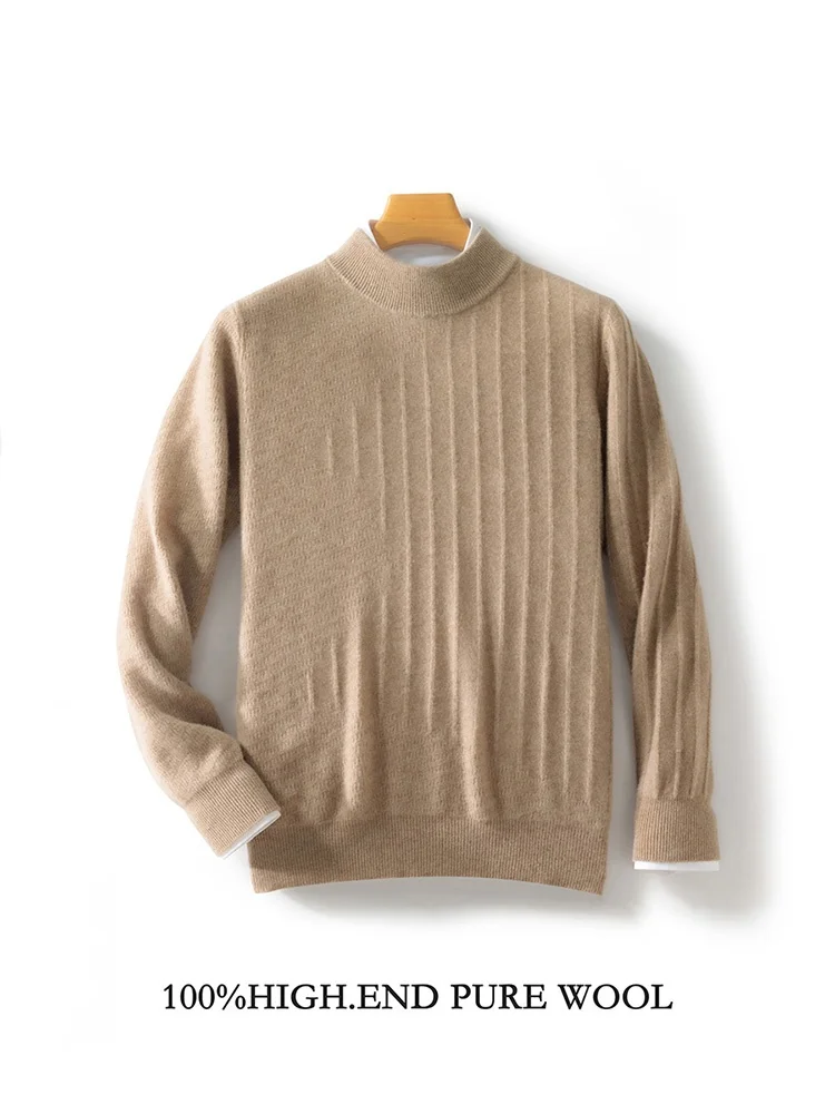 Men's Half High Neck Basic Cashmere Sweater Business Casual Pullover 100% Merino Wool Korean Knit Sweater Soft Autumn Winter Top