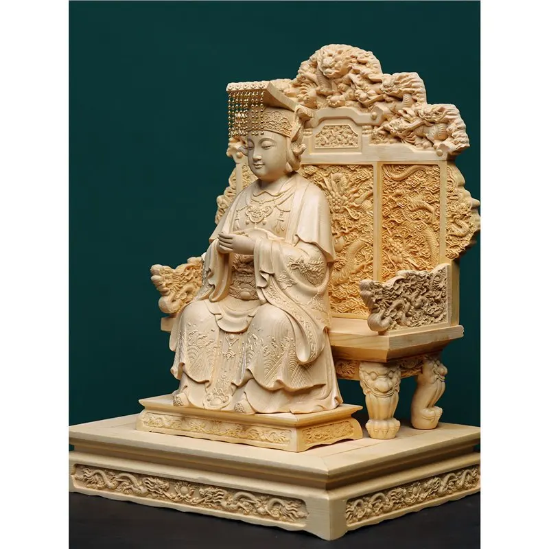 CZ cypress wood fine carving Mazu Lin Mo Niang statue ornament Poseidon Empress home decoration entrance offering handicrafts