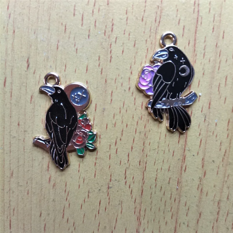 

10Pcs Cartoon Metal Enamel Raven Charms Animal Bird Charm Pendant for Making Necklace Earrings Bracelet Jewelry Finding Craft