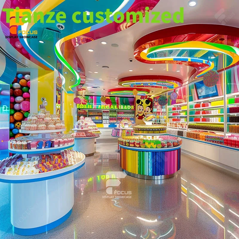 

Customized-Candy Store Fixtures Candy Counter Display Chocolate Shelf Candy Cart Display Sweet Cabinets Children Shop