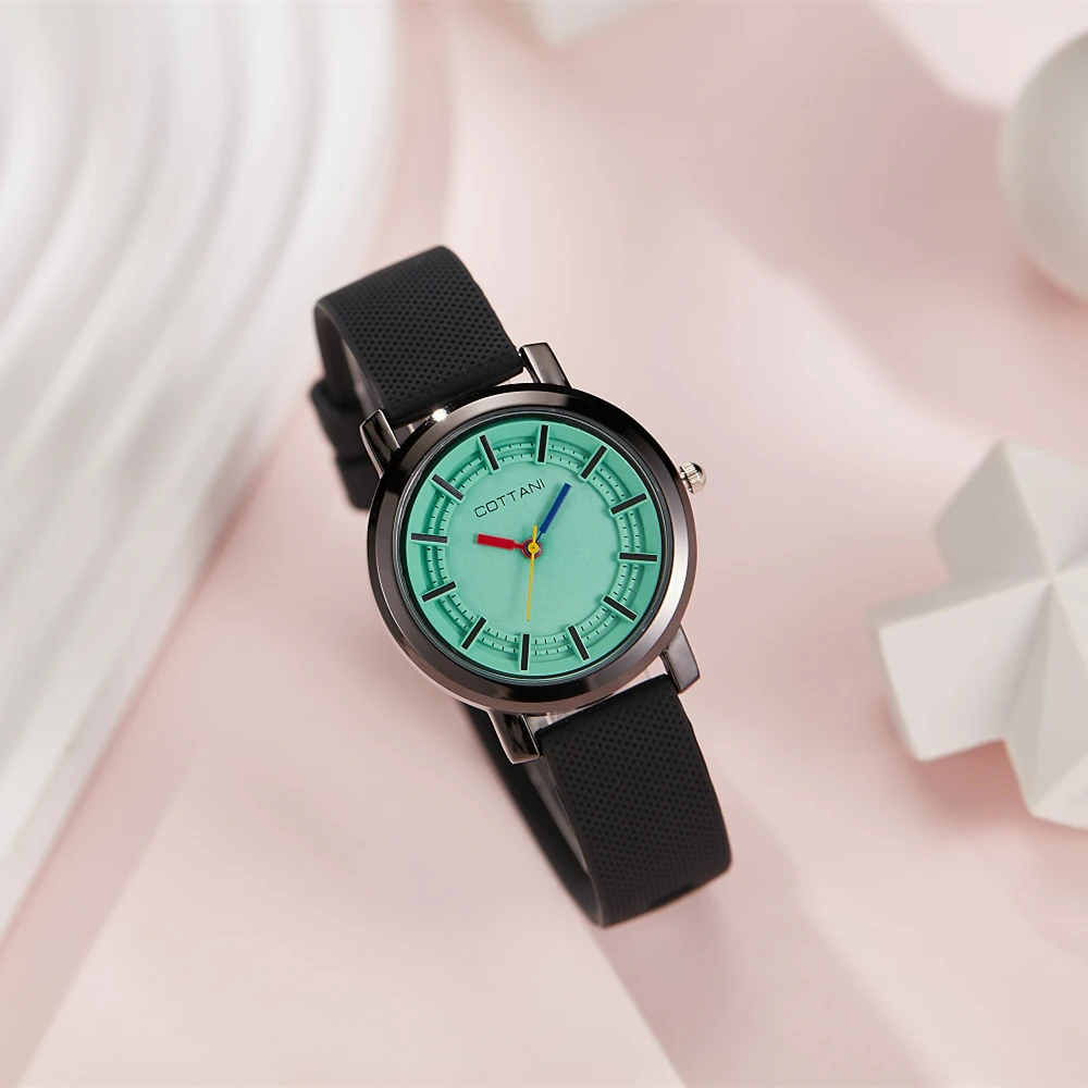 Fashion ladies watch silicone round contrast fashion college students watch ladies quartz watch