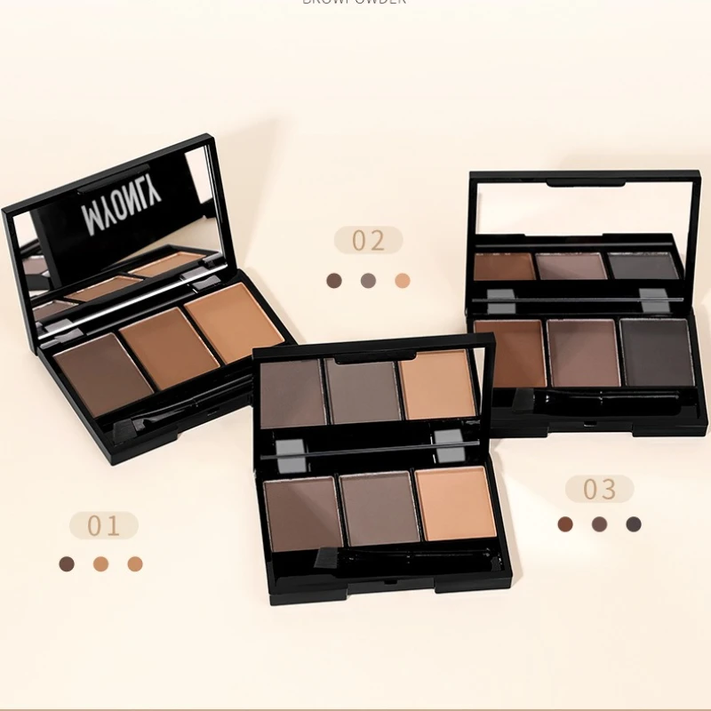 3-color Three-dimensional Plastic Natural Soft Eyebrow Powder Portable Waterproof Sweat Proof Long-lasting Easy To Color Makeup