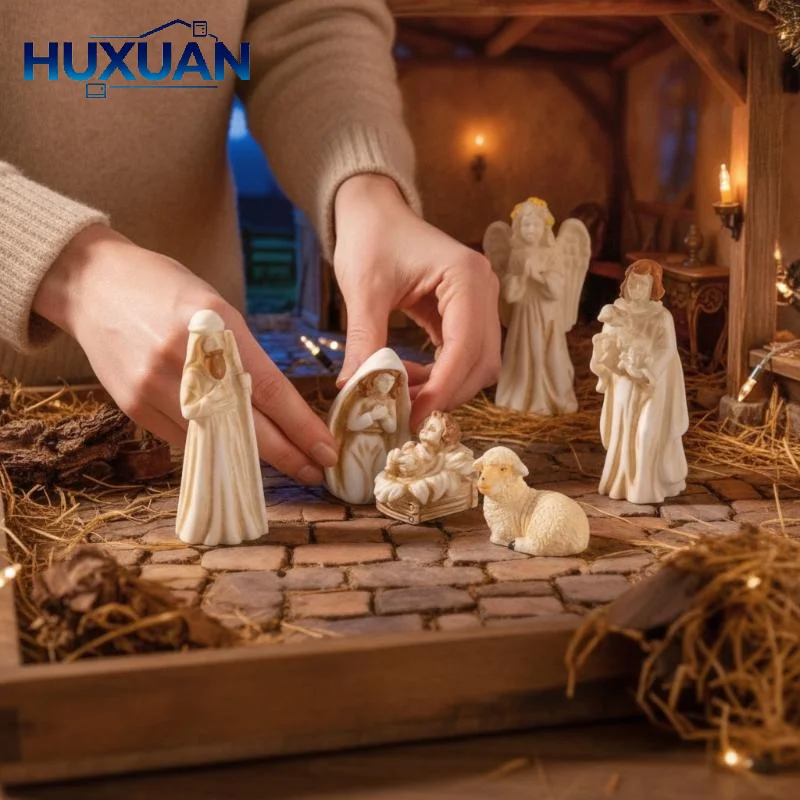 7Pcs/Set Nativity Scene Lamb Modeling Resin Figurines Tabletop Religious Decor For Home Holiday Ornaments