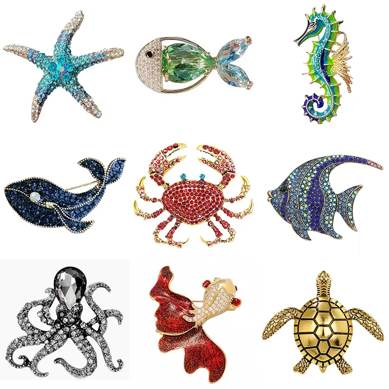 1Pc Retro Marine Organism Brooch for Men Women Vintage Animal Seafish Octopus Turtle Mermaid Pins Jewelry Accessories Gifts 2025