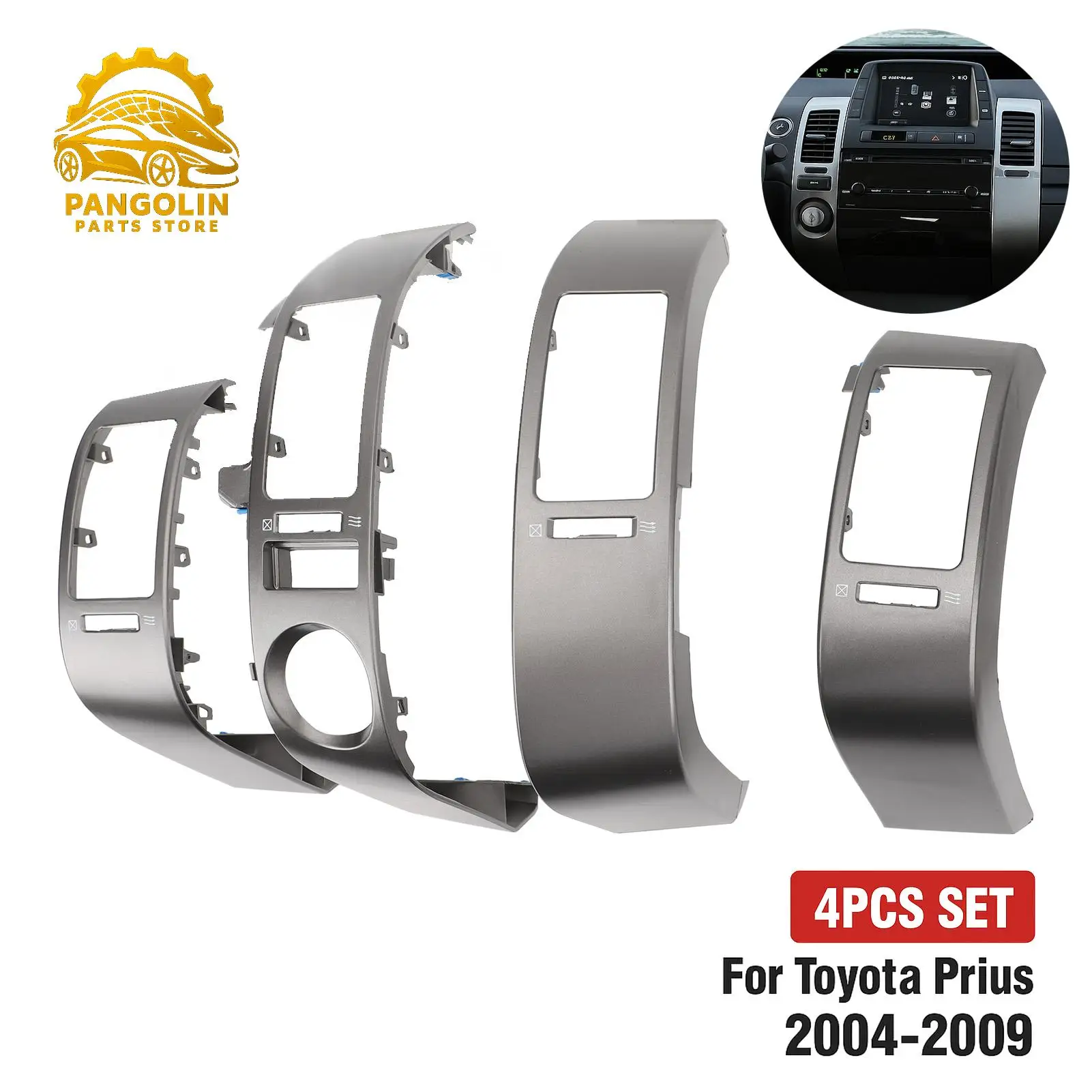 4PCS Silver Dashboard A/C Air Vent Trim Panel Cover for Toyota Prius 2004–2009 Center Console Decoration Set 55670-47060