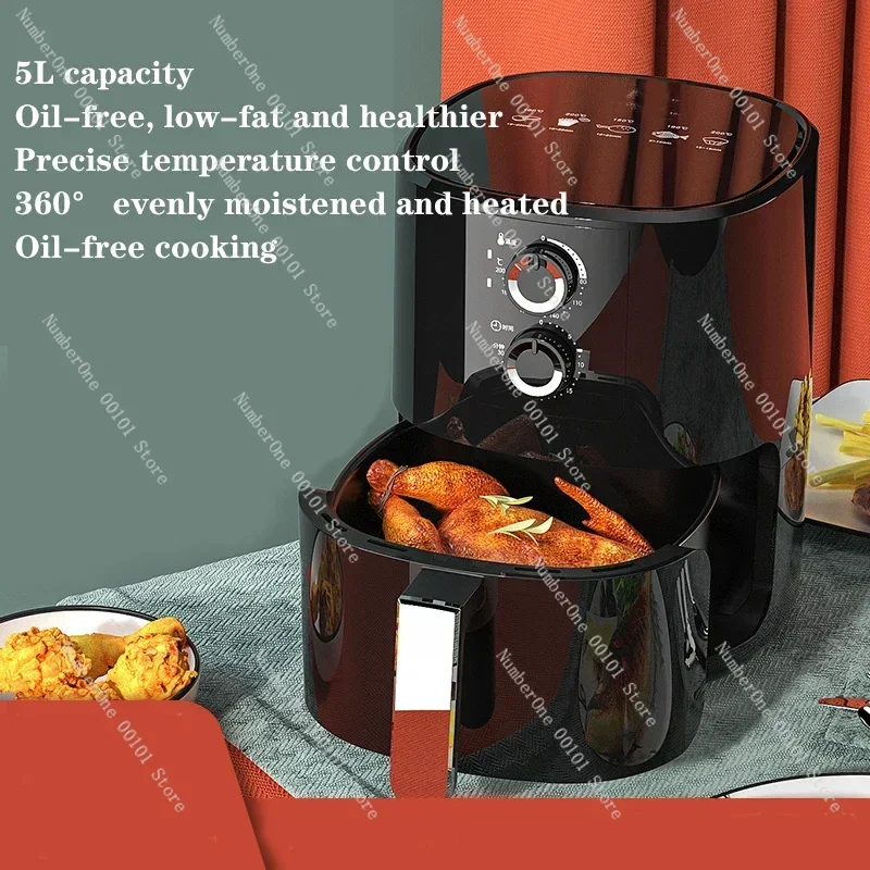 5L Portable Air Fryer 220V/1350W Lager Capacity  Smoke-Free Air Oven Household Opaque  Electric Fryer JTG-01Kitchen Appliances