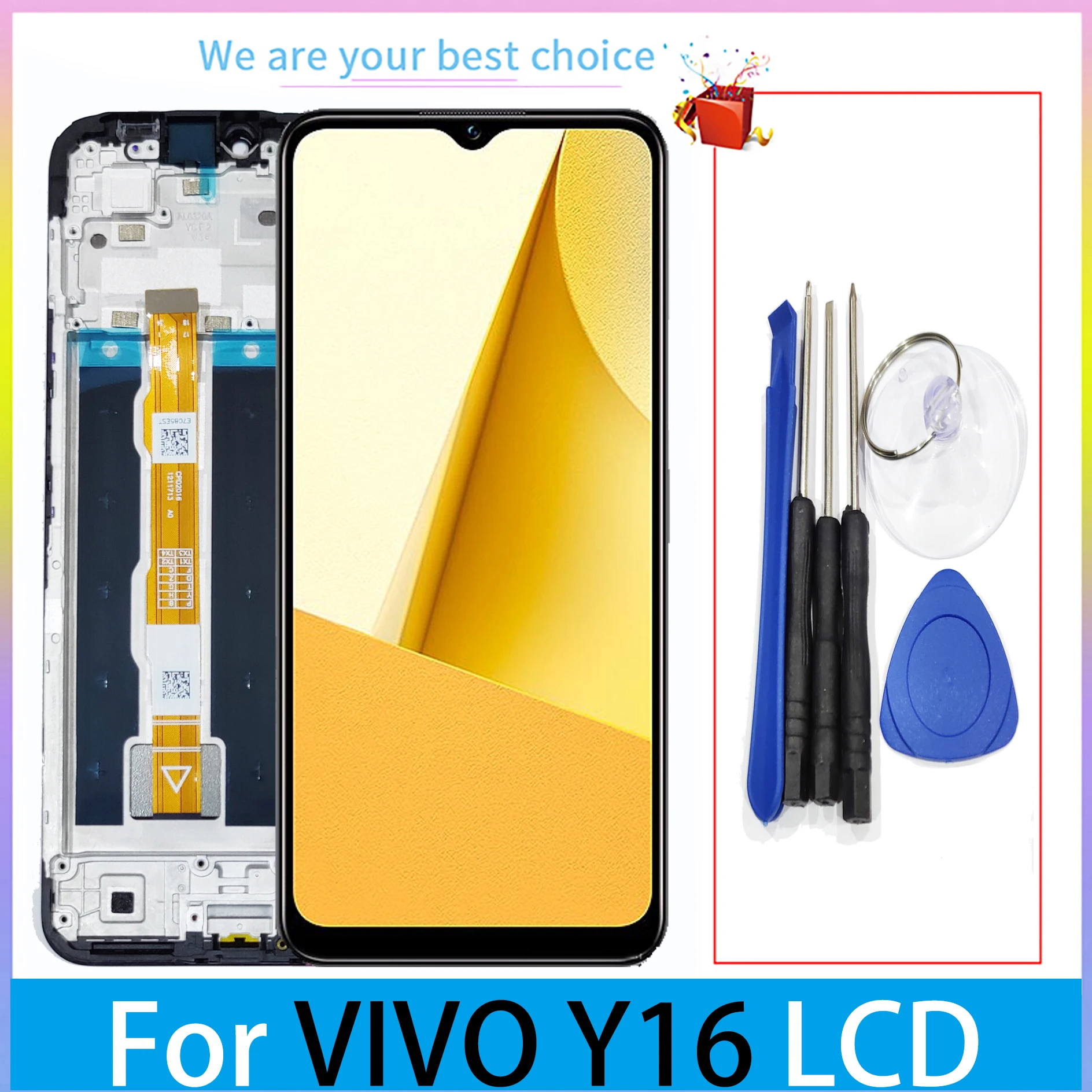 6.51\'\' For Vivo Y16 LCD Display With Frame Touch Screen Panel Digitizer V2204 V2214