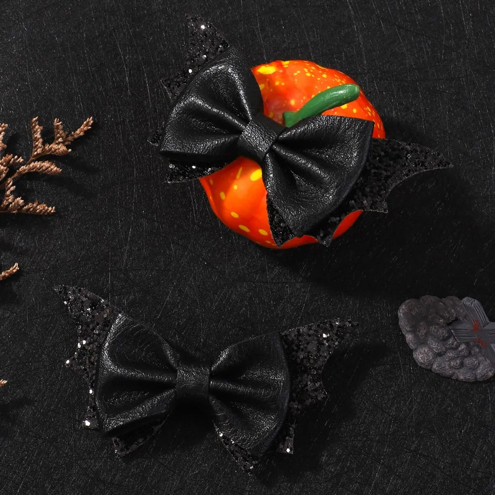 

RIBBON BOWS 2Pcs/lot Halloween Party Hair Bows Hair Clip Cosplay Black Bat Hairgripes Kids Children's Funny Headwear