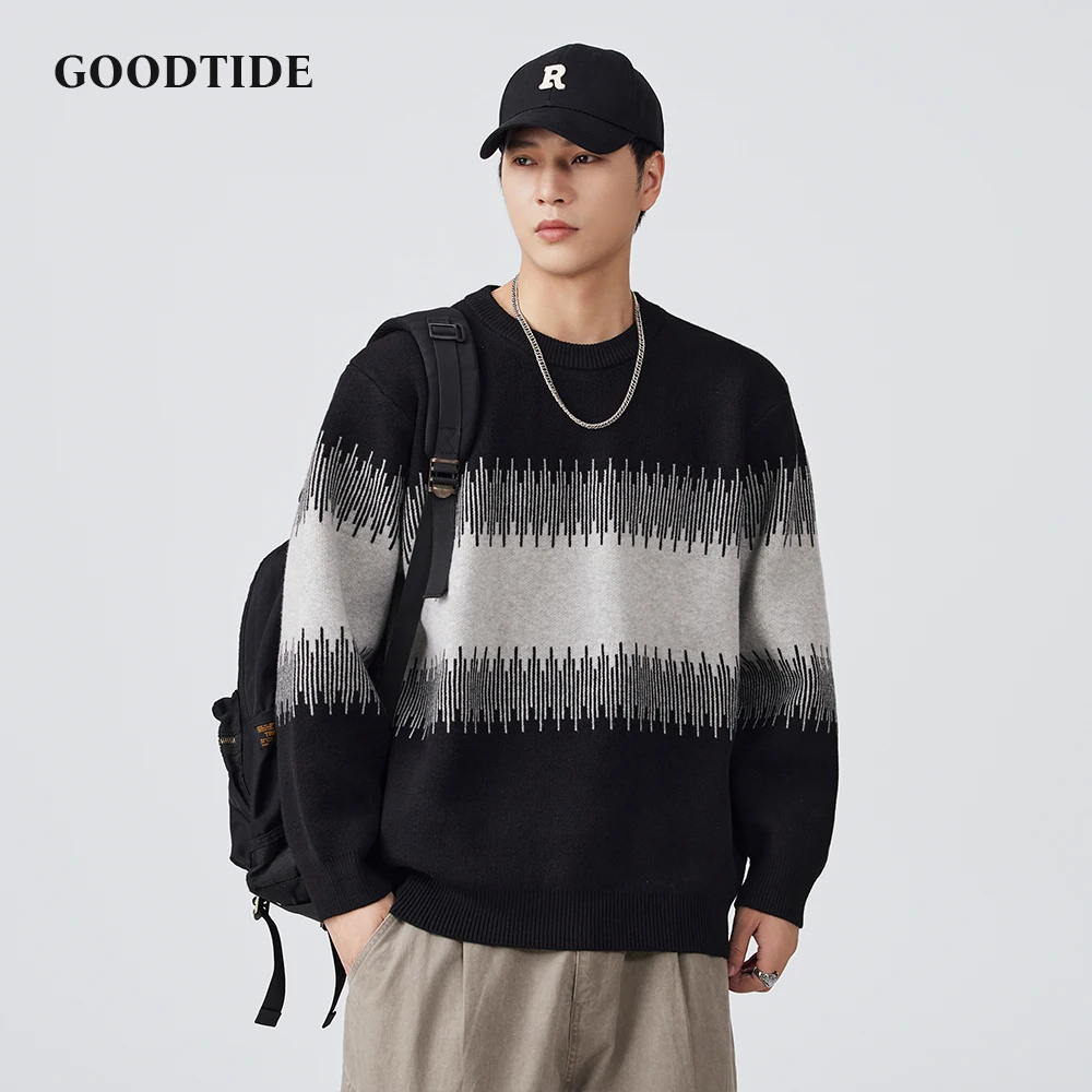 Autumn Winter Fashion Men's Casual Striped Crew Neck Sweater Color - Block Knitted Pullover Comfortable Soft Long Sleeve Jumper