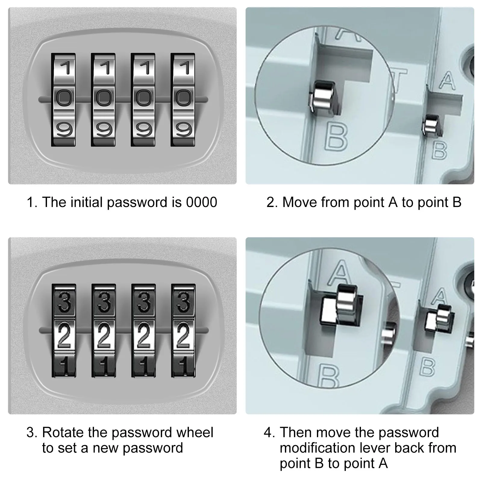 Metal Key Lock Box Wall-mounted Key Safe 4 Digit Password Code Aluminum Alloy Security Lock No Key Outdoor Security Storage Box