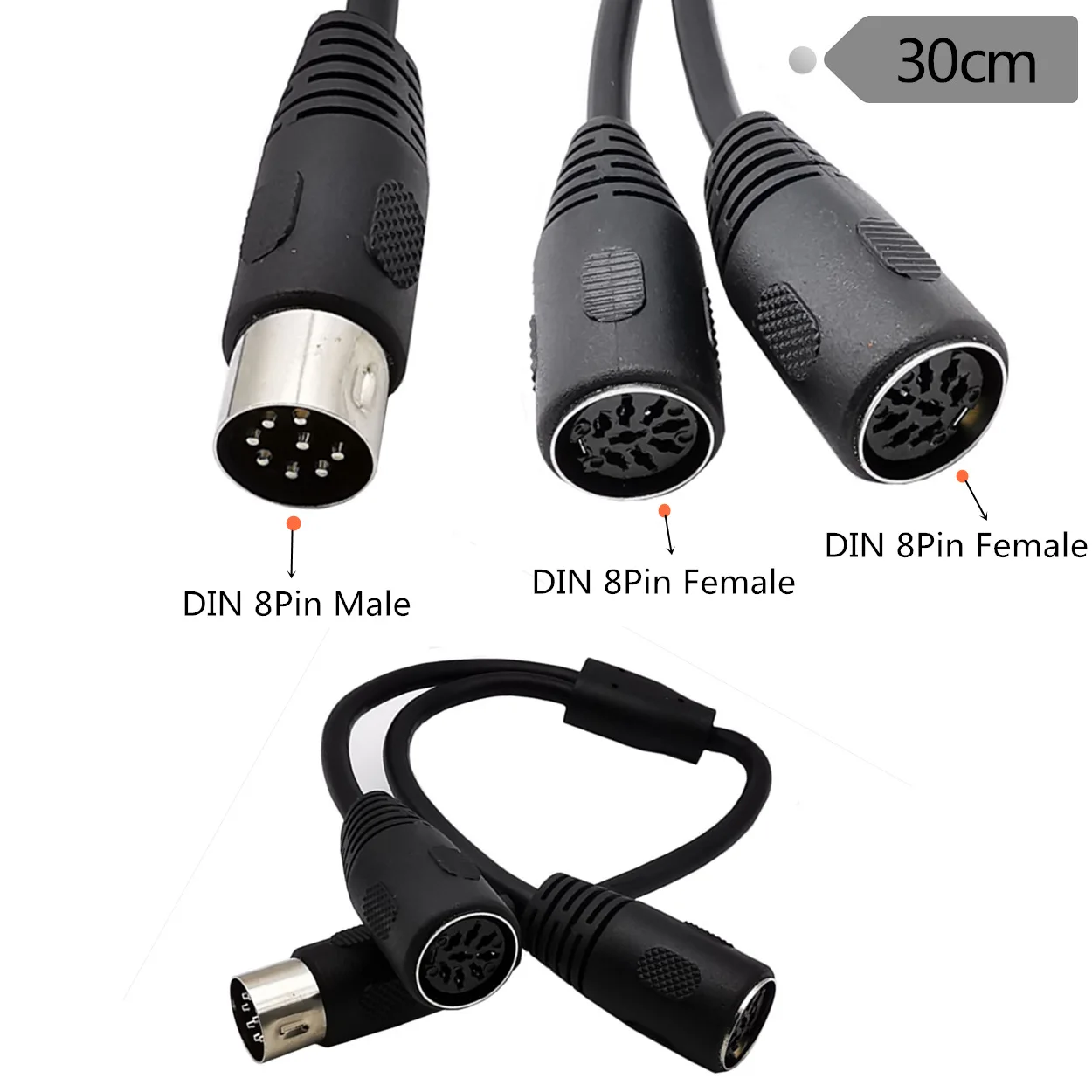 DIN 8-Pin MIDI Cable Splitter Y Cable Adapter One 8-Pin Male to Two 8pin 2 Female Cable 30cm/0.3m 1ft