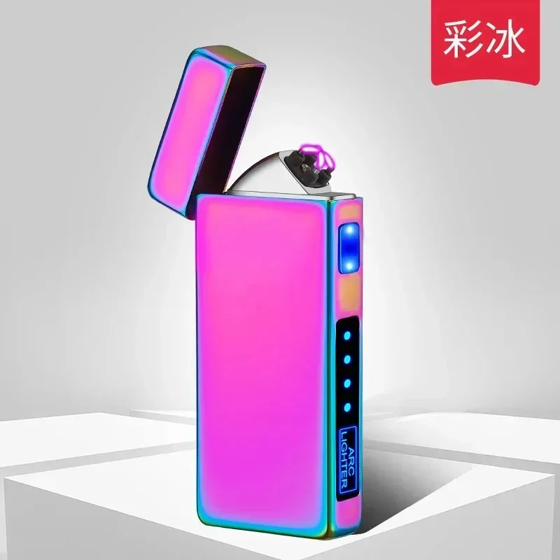 2023New USB Metal Double Arc Windproof Plasma Lighter, Touch Induction Lighter, LED Display Screen, High-end Gifts for Men