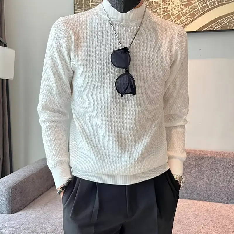 

Повседневный мужской вязаный свитер с высоким воротником, цветной базовый слой, модный простой накладный свитер, весна-осень 2022, сезонная мода
