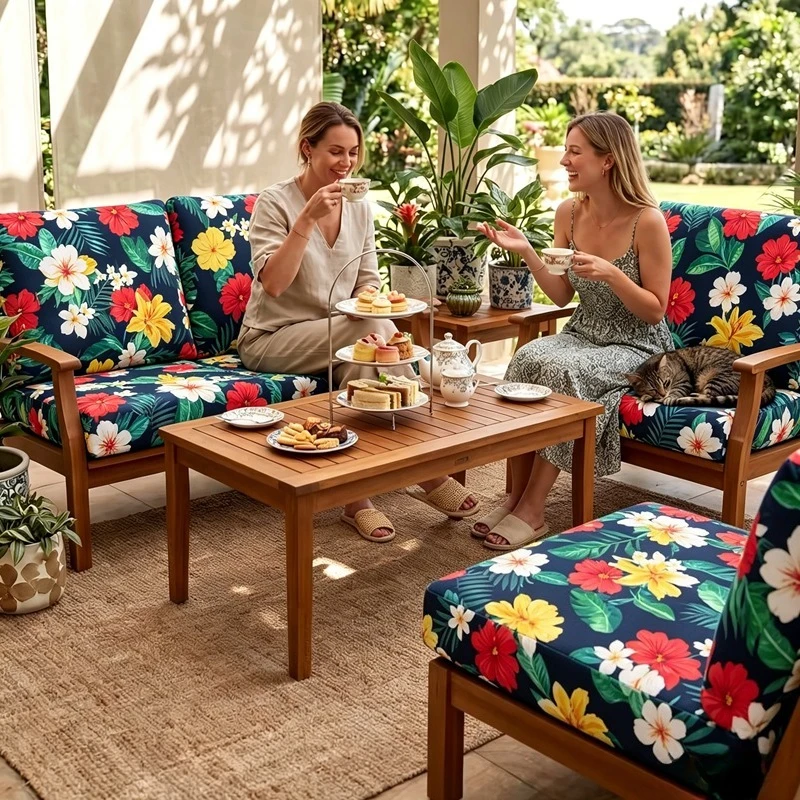 Outdoor Furniture No Cushions - 8개 탄성 트로피컬 프린트 야외 소파