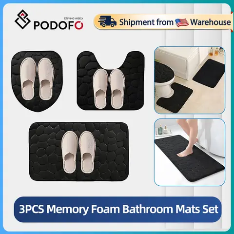 Podofo Set di tappetini da bagno in schiuma antiscivolo da 3 pezzi, tappeto da bagno in memory foam morbido e assorbente, tappetino per WC a forma di U, tappeto per doccia ad asciugatura rapida