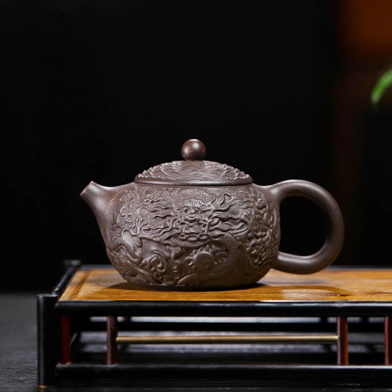 

300ml Yixing Purple Sand Pot Handmade Teapot Home Chinese Kung Fu Tea Set Embossed Dragon Teapot