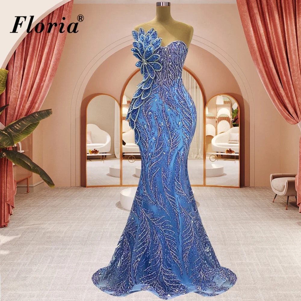 Classic Blue Cocktail Dresses Mermaid Sleeveless Elegant Prom Dresses Evening Party Gowns Vestidos De Cóctel Pageant Gowns