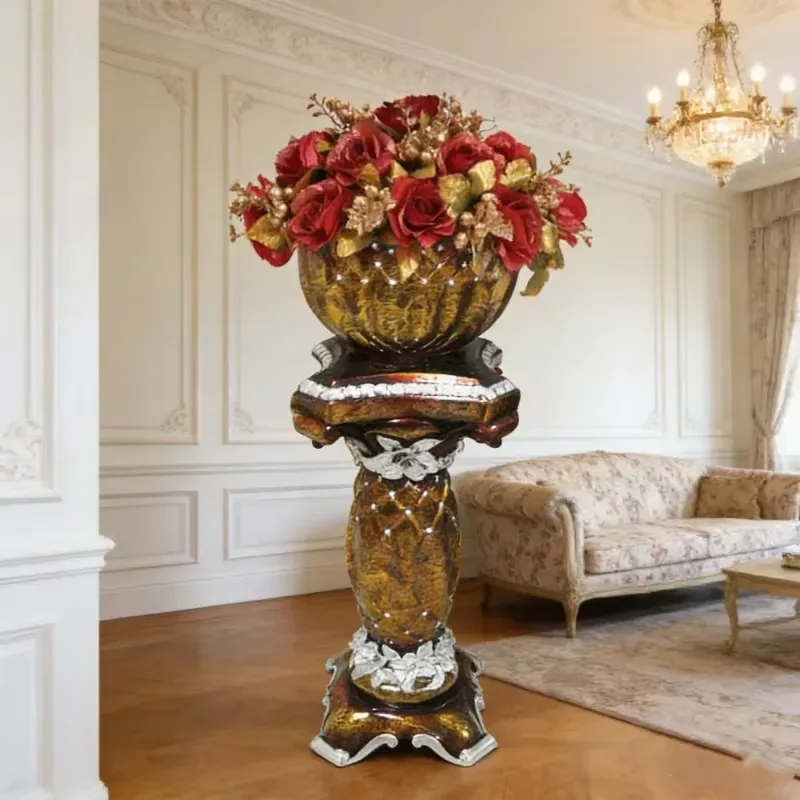 European Luxury Floor to Ceiling Large Vase Fiber Clay Side Table with Flower Pot Indoor Home Decor