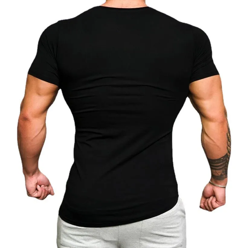 Summer Large Round Neck Cotton Short Sleeve T-shirt Mens Irregular Hem Slim Fit T Shirt Gym Clothing Bodybuilding Fitness Tshirt