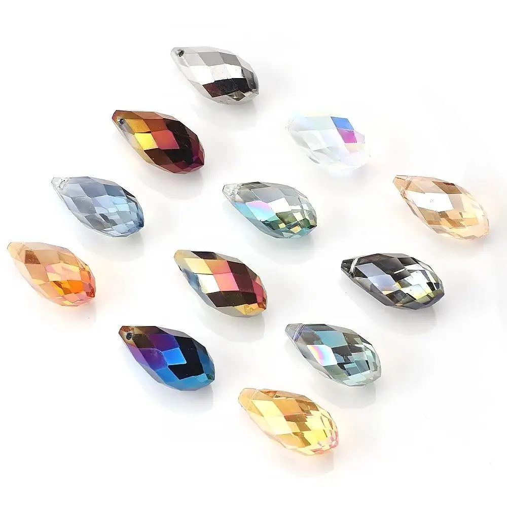 5 Stück 12 x 25 mm Kristall-Tropfen-Anhänger aus Glas, facettierte Tropfen-Perlen für DIY-Herstellung, Charm-Hängeohrring, Halskette, Schmuckzubehör
