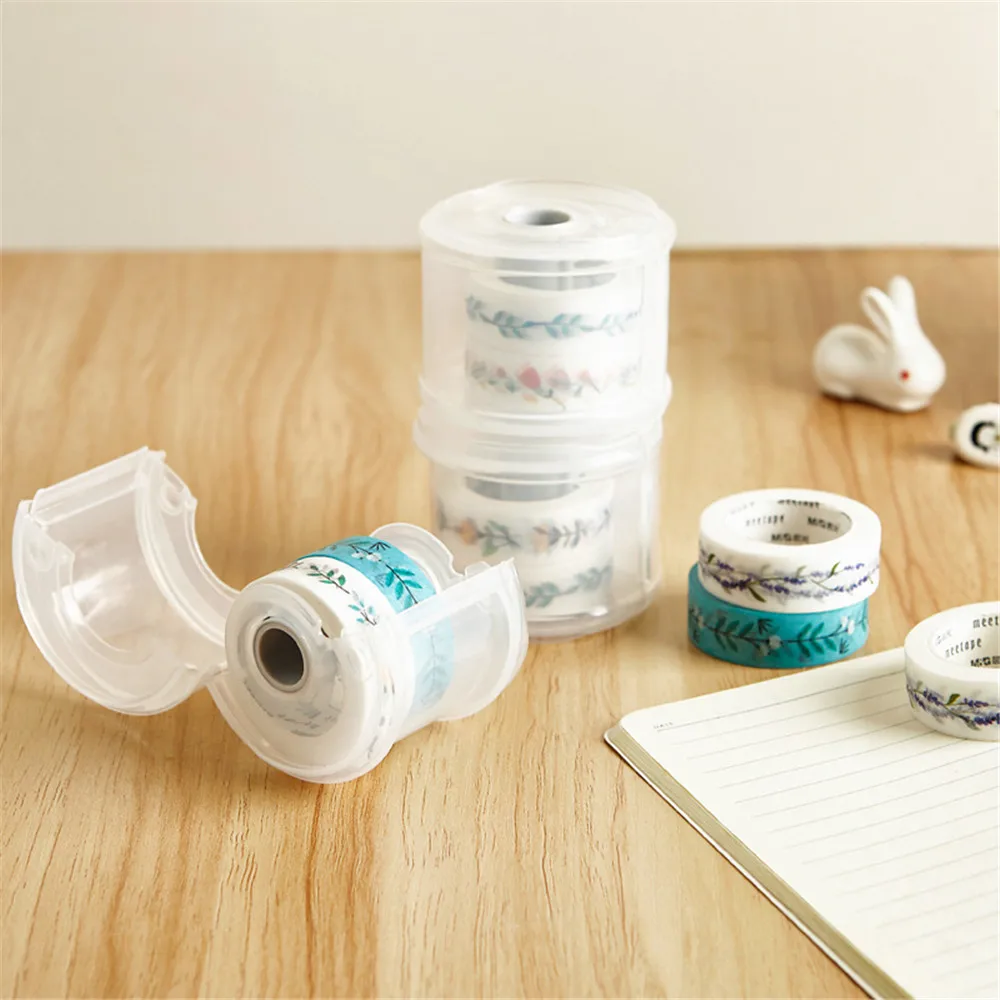 1PC Plastic Clear Washi Tape Dispenser Masking Tape Organizer Adhesives Tape Storage Box Office Accessories Kawaii Stationery