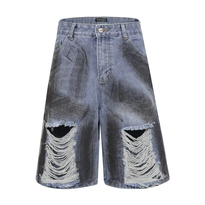 Vintage Hip Hop Ripped Casual Denim Shorts Harakuju Printed Summer Jeans Shorts For Male