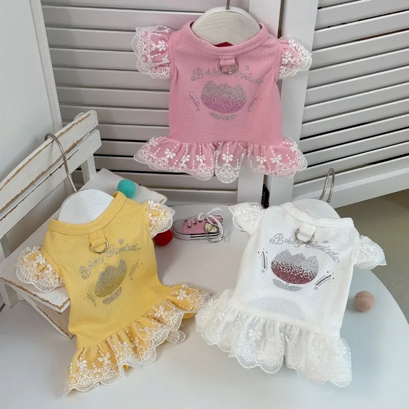 

Spring Pet Lace Dress for Small Dogs Teddy Bear Princess Dress Cute Flying Sleeve Vest Puppy Clothes for Small Dogs