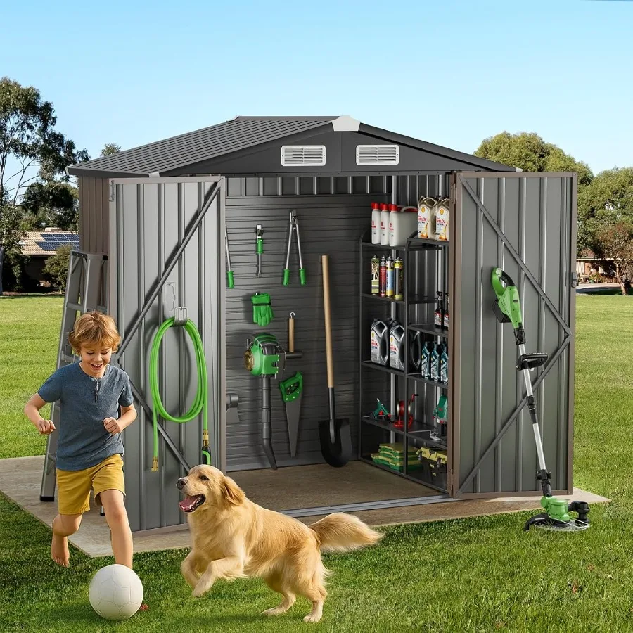 Cobertizo de almacenamiento de metal para exteriores, cobertizo de jardín duradero de 6x4 pies con estructura de marco actualizada para almacenamiento de herramientas de patio trasero, para todo tipo de clima