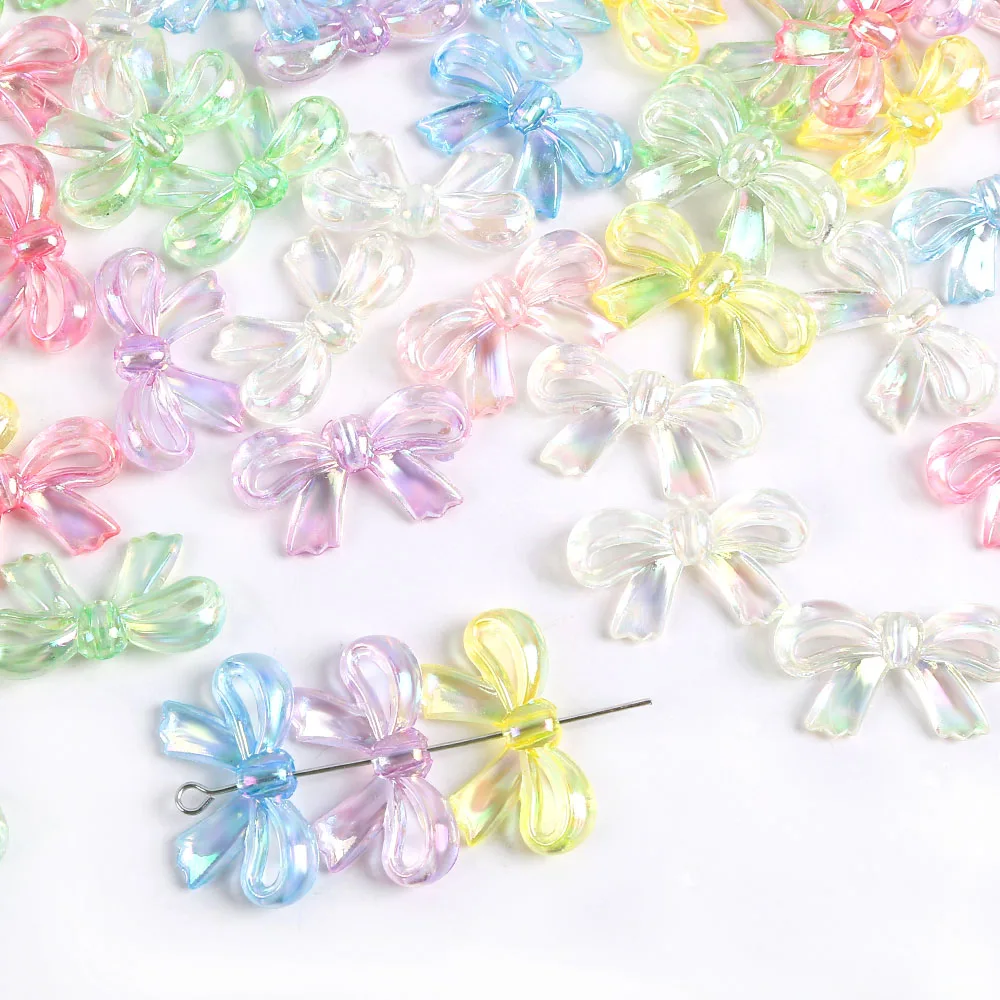 20pcs Acrylic Lovely AB Color Shiny Bowknot  Loose Beads Diy Phone Chain Headrope Jewelry Accessories