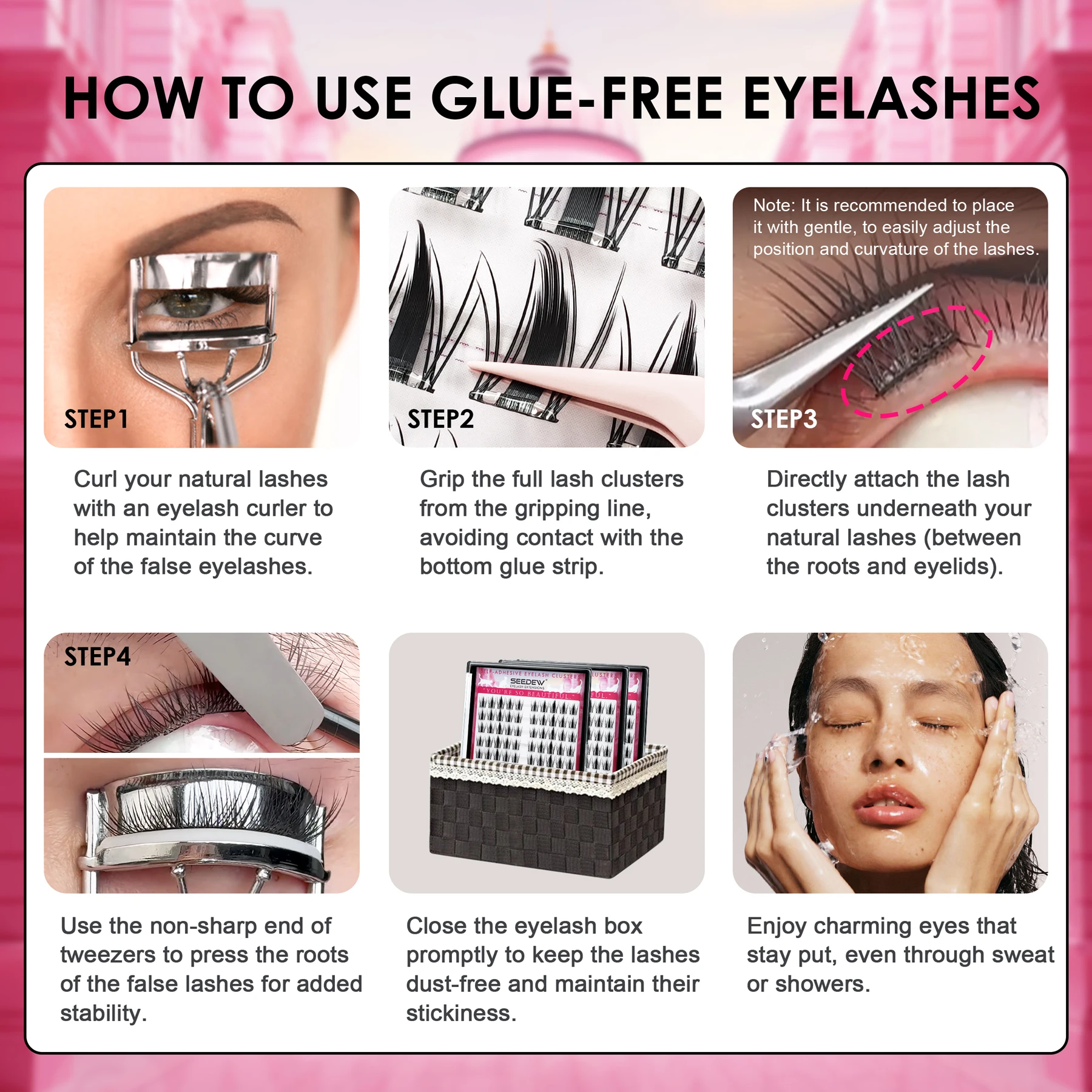SEEDEW 10 Reihen Großvolumige Kleberfreie Falsche Wimpern Niedliche Hasen-Selbstklebende Wimpern Natürliche Falsche Wimpern – Detail 5