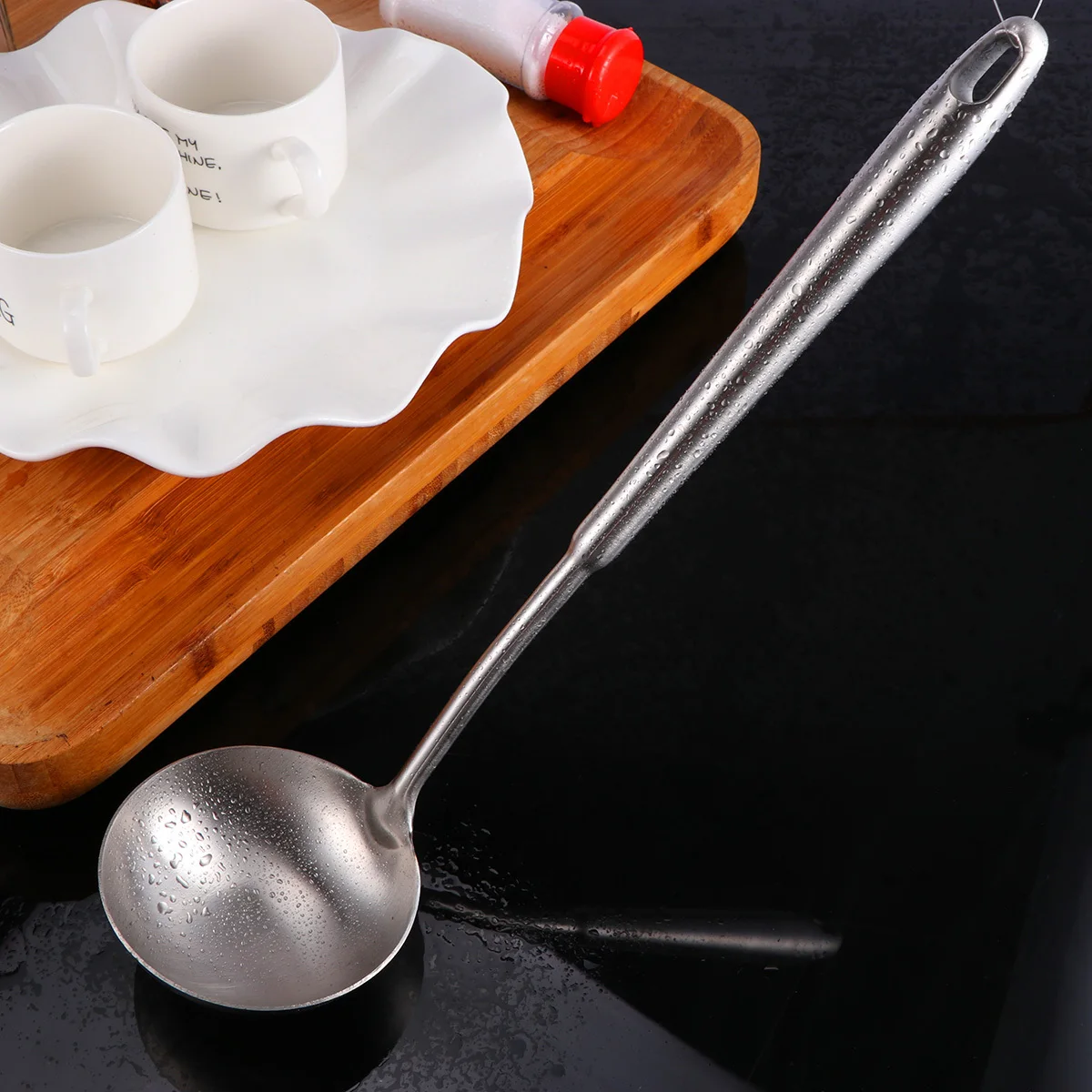 

Stainless Steel Soup Spoon Heavy Duty Cooking Utensils Heat Resistant Kitchen Gadgets Round Handle Dishwasher Safe Cookware