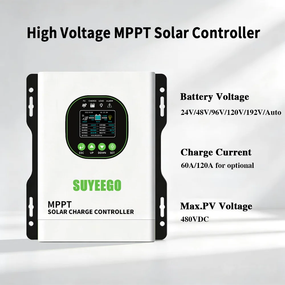 SUYEEGO 120A 60A 24v 48v 96v 120v 192v Auto Solar Panel Battery Regulator LCD 480VDC High Voltage MPPT Solar Charge Controller
