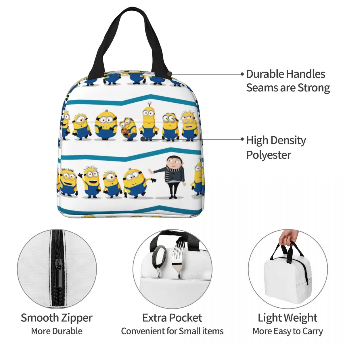 Minions Gru & Minions borsa per il pranzo isolata Line-Up borsa termica riutilizzabile ad alta capacità Tote Lunch Box College Picnic Food Bag