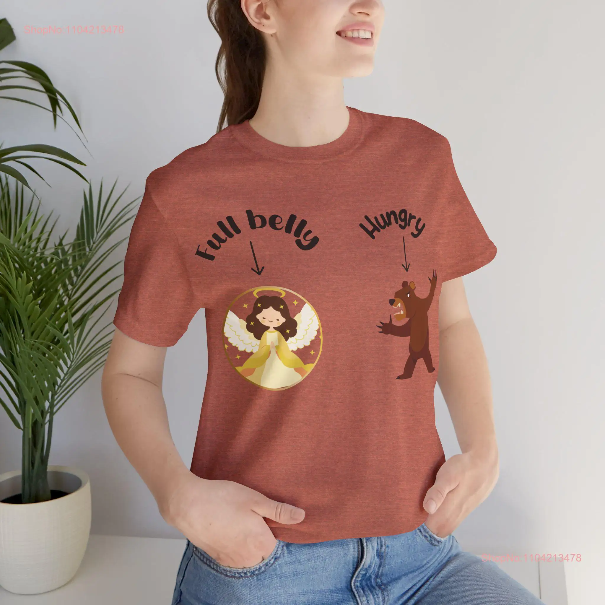 Full belly vs hungry t shirt Angel angry bear funny for food lovers people who get when they'are long or short sleeves