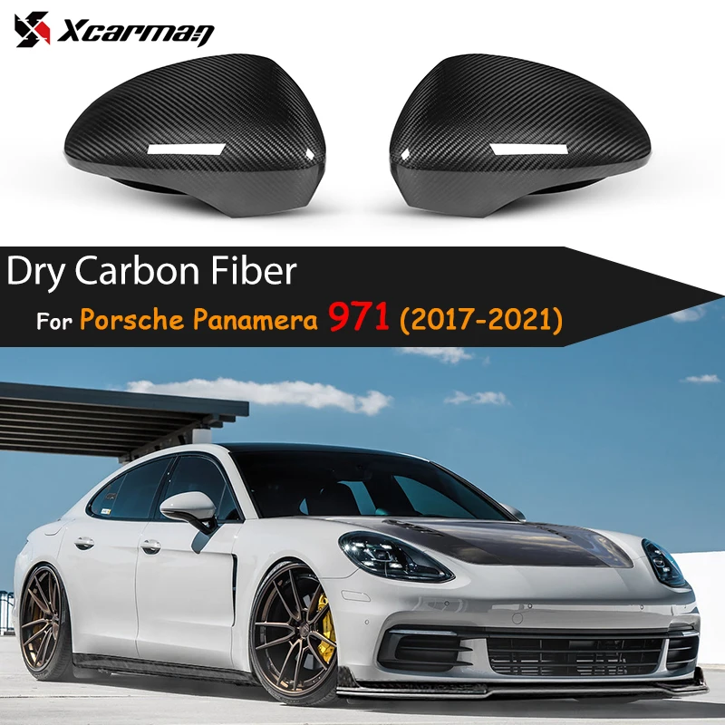 2 Pecies Dry Carbon Rear Mirror Cap for Porsche Panamera 971 2017-2021 Side Wing Mirror Cover Caps Replacement Case Car Styling