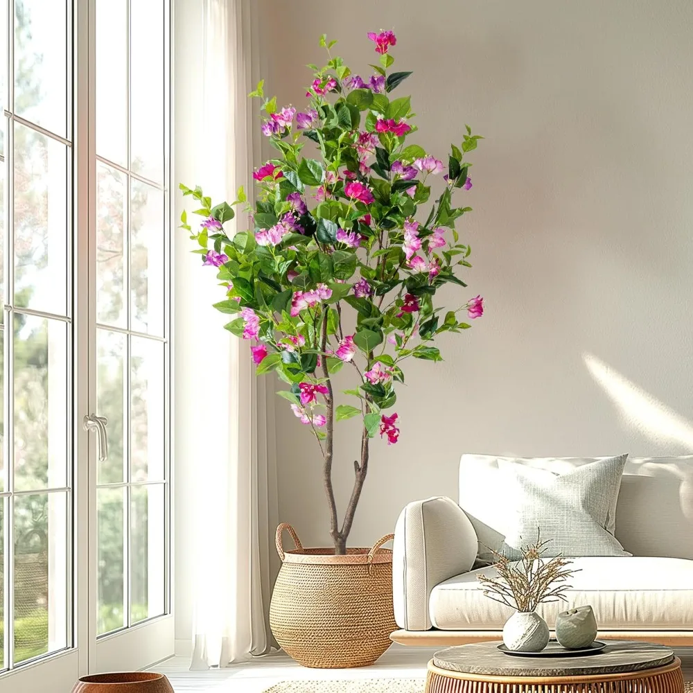 شجرة Bougainvillea الاصطناعية طويلة القامة بوعاء أشجار Bougainvillea وهمية للأماكن الخارجية والداخلية ذات بوعاء صناعي نابض بالحياة #6