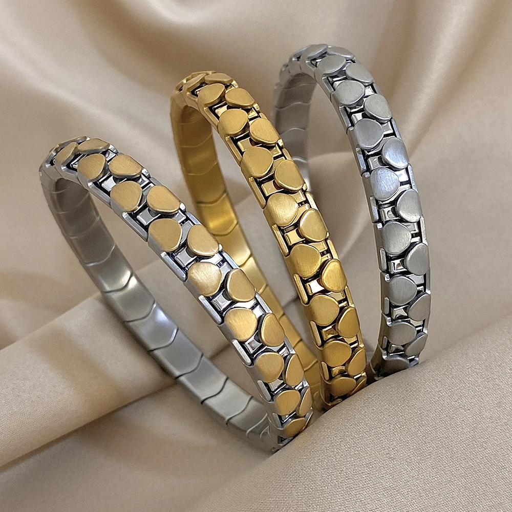 

DODOHAO Cross Dot Stretch Bracelets Gold/Silver Color Bangles Stitching Color Unisex Elastic Bracelet Stainess Steel Jewelry