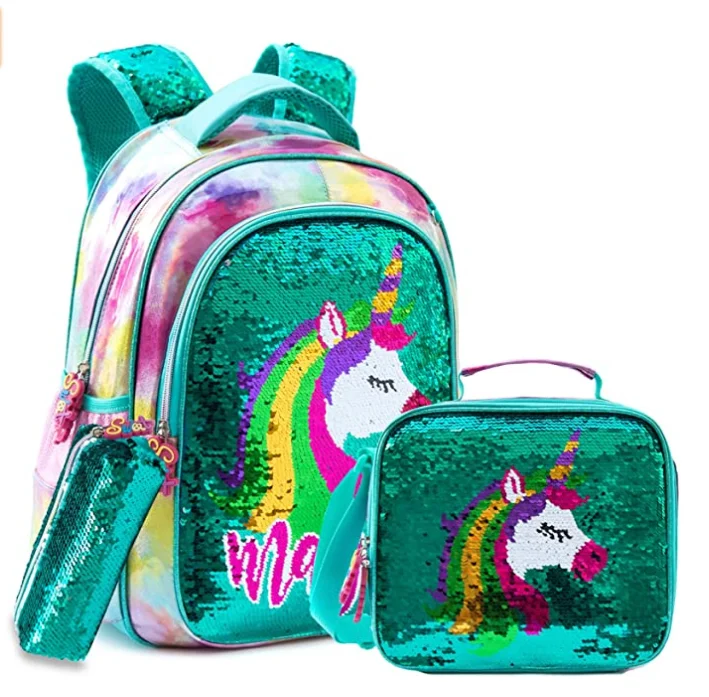 Primary school bag Children Satchel Backpack for girls Student book Backpack bags Sequine 3 pcs/set student School Backpack bag