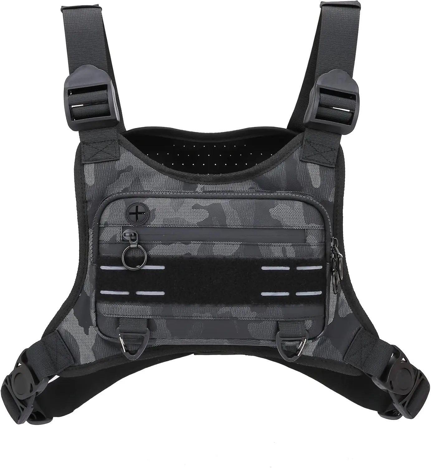 

Tactical Chest Rig Bag Sports Lightweight Front Chest Pack Vest Bag with Built-In Phone Holder&Extra Storage for Running Cycling