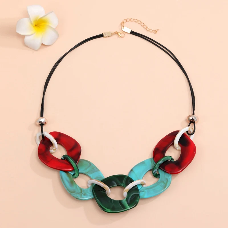 Fashion Handmade Acrylic Geometric Necklace Collar Jewelry for Women Statement Bib Necklaces Pendants