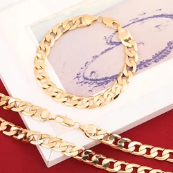 New 925 Sterling Silver 18K Gold Color 6MM Chain Bracelet Neckalce for Women Men Wedding Jewelry Set Valentine's Day Gifts