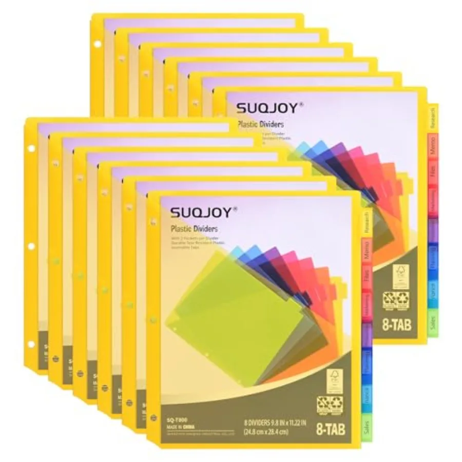 

8-Tab Dividers for 3 ring binder 96 Count Binder Dividers with Pockets Subject Dividers 3-Hole Plastics Sheets Protectors for U