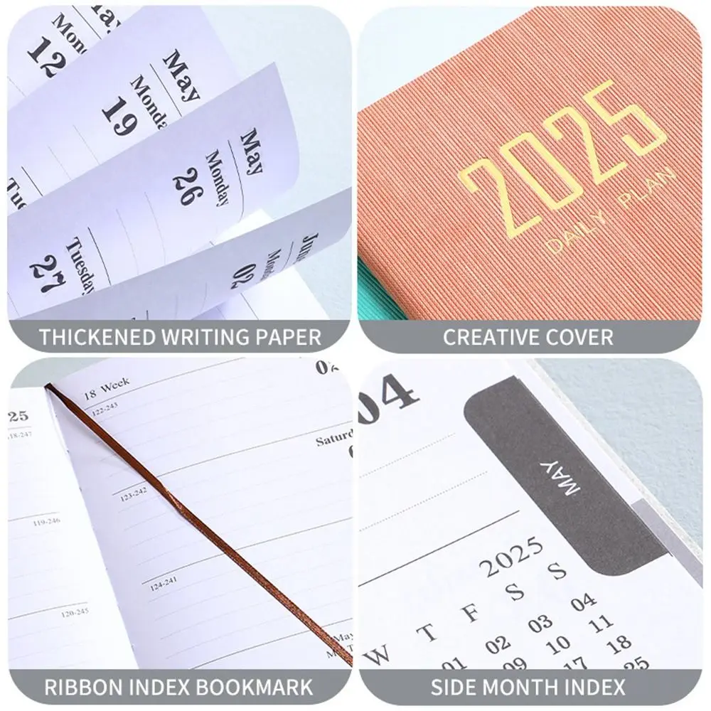 Simple A5 2025 Agenda Book with Calendar PU Leather Cover 2025 Planner Notebook Daily Weekly Monthly Planner Notebook